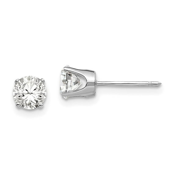 14K White Gold Earring Stud Women'S Cubic Zirconia CZ Round 6 mm