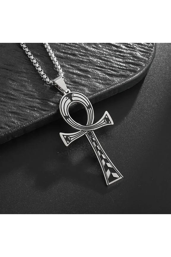 14K White Gold Egyptian Ankh Cross Pendant Necklace for Men and Women Talisman of Life Amulet Pharaoh Patron Saint Jewelry