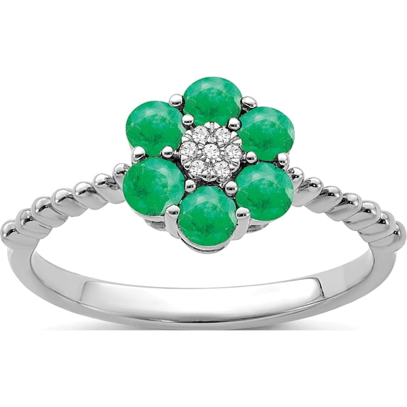 14K White Gold Emerald And Diamond Floral Ringsize 7 (Width 1.3 To 2.1) - Jbsp