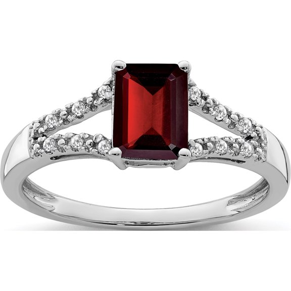 Jewelry by Sweet Pea 14K White Gold 7x5mm Emerald-cut Garnet and 1/20 carat Diamond Ring