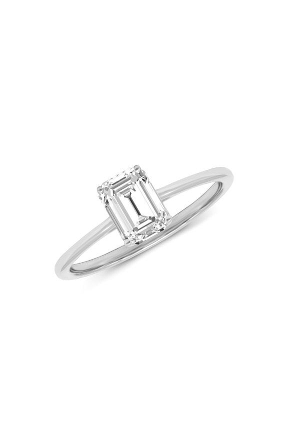 14K White Gold Emerald Cut Lab Grown Diamond Basket Split Shank Solitaire Engagement Ring - 1.50 Carat (Ring Size: 10)