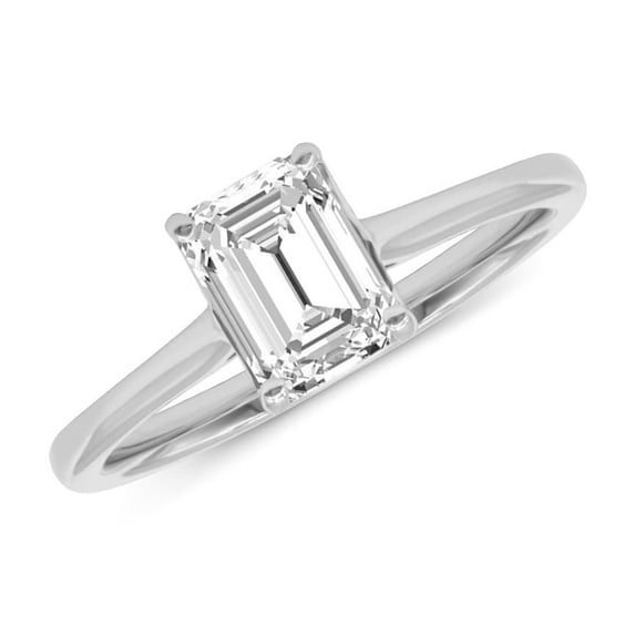 14K White Gold Emerald Cut Lab Grown Diamond Cathedral Solitaire Engagement Ring - 1.50 Carat | E-F Color, VS1-VS2 Clarity (Ring Size: 5.5)