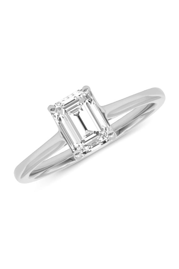 14K White Gold Emerald Cut Lab Grown Diamond Cathedral Solitaire Engagement Ring - 1 Carat (Ring Size: 4.5)