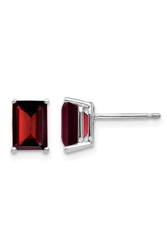 14K White Gold Emerald Cut Natural Solitaire Garnet Earrings 2.50 Carat (Ctw) for Women
