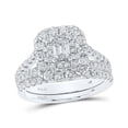 thumbnail image 1 of 14K White Gold Emerald Diamond Halo Bridal Wedding Ring Set - 2 CTTW, 1 of 1