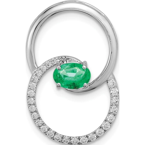 14K White Gold Emerald Double Circle Diamond Chain Slide - Jbsp