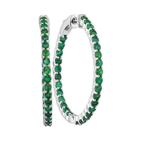 14K White Gold Emerald Inside Out Stylish Hoop Earrings 2-1/2 Ctw.