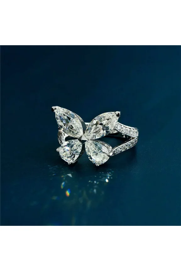 14K White Gold Engagement Ring Over Butterfly Split Shank Moissanite Diamond Ring Special Gift for Her