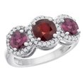 thumbnail image 1 of 14K White Gold Enhanced Ruby & Rhodolite Sides Round 3-stone Ring Diamond Accents, size 6, 1 of 2