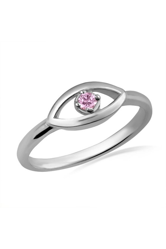 14K White Gold Evil Eye Birthstone Protection Ring Alexandrite (SIZE 10)