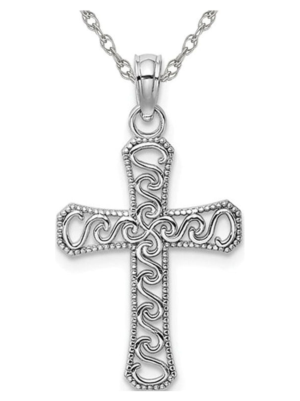 14K White Gold Fancy Cross Pendant Necklace with Chain Walmart