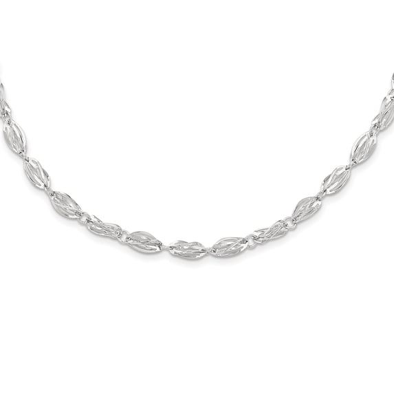 14K White Gold Fancy Link Necklace 18 Inch