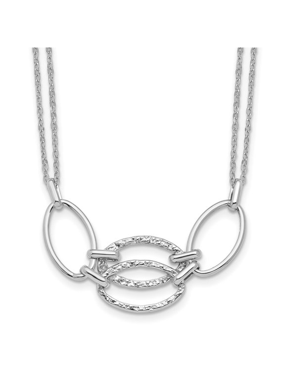 14K White Gold Fancy Necklace Chain Polished Double Strand Link 17.5 inch