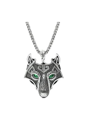 14K White Gold Filled Celtic Wolf Head Pendant Necklace, Vintage Nordic Animal Totem Fine Jewelry Gift for Men & Women