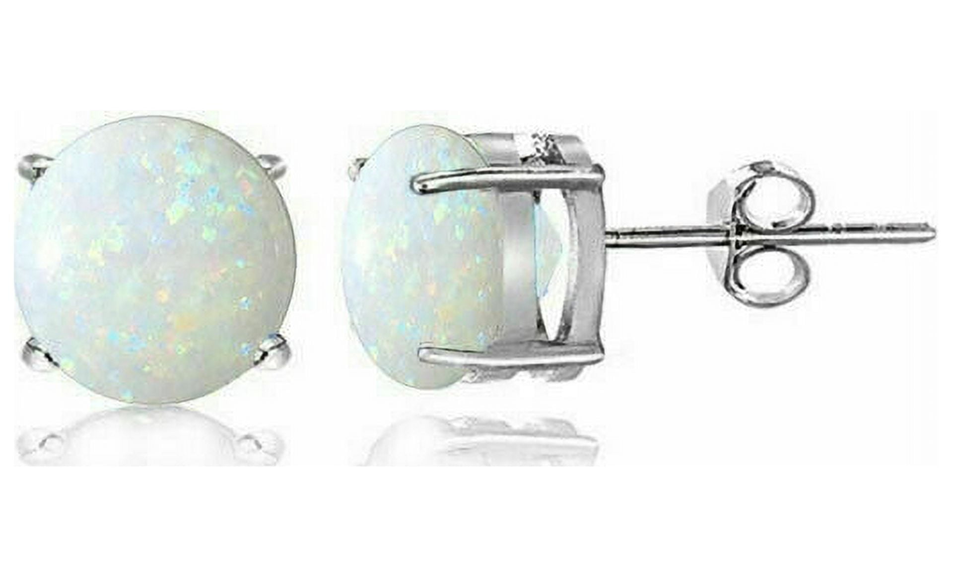 SHREE JEWELS 14K White Gold Finish 2.00 Ct Round Fire Opal Solitaire Women Stud Earrings