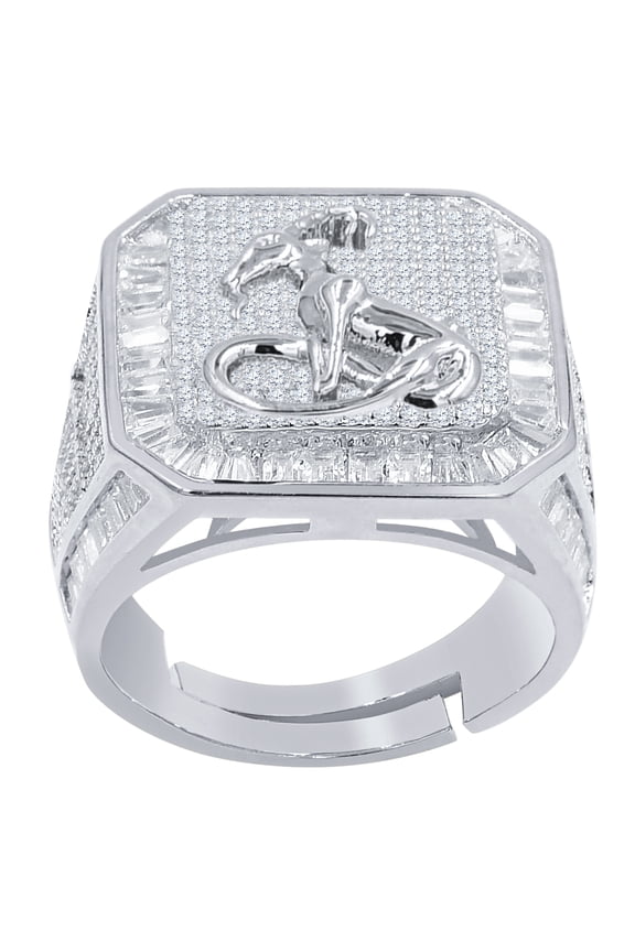 14K White Gold Finish Capricorn Horse Zodiac Sign Astrology Horoscope Band Baguette & Round Cut Simulated Diamond Ring