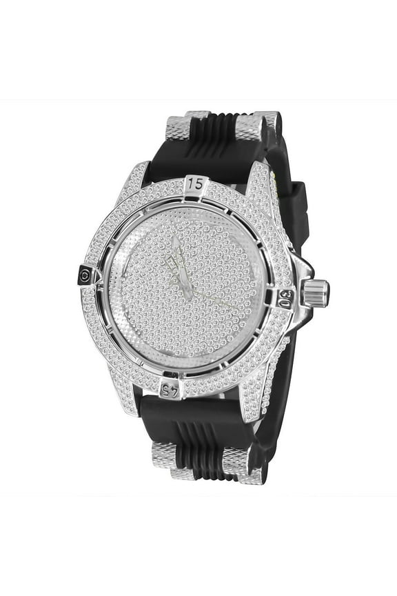 14K White Gold Finish Iced Out Simulated Diamonds Mens Watch Bullet Band Jo Rodeo Jojino