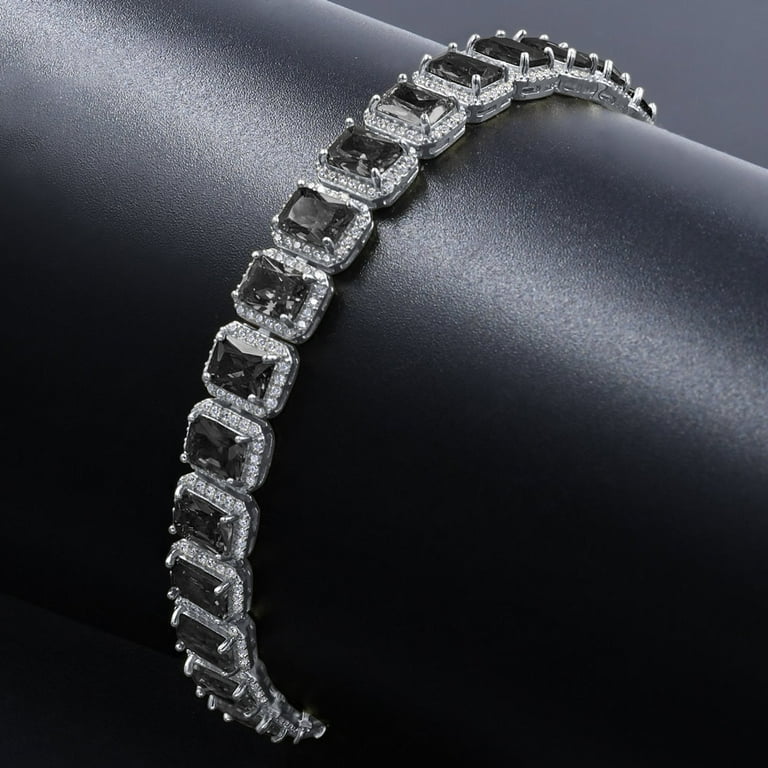 14K White Gold Finish Onyx Black Simulated Diamonds Solitaire Mens Ladies Bracelet 10mm 8.5 Inch Walmart