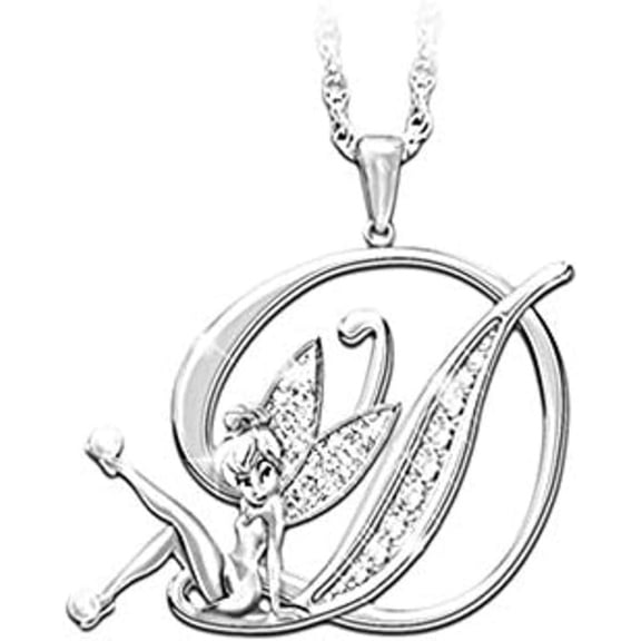 14K White Gold Finish Round Cut White Diamond 925 Sterling Silver Diamond Cute Elf Angele With D Initial Letter Pendant Necklace for Women