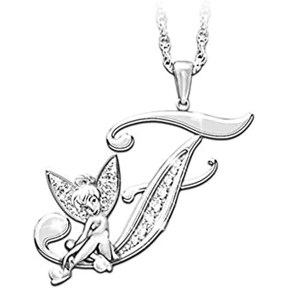 14K White Gold Finish Round Cut White Diamond 925 Sterling Silver Diamond Cute Elf Angele With F Initial Letter Pendant Necklace for Women