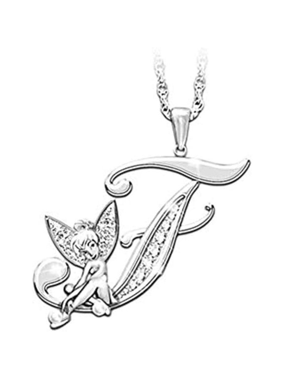 14K White Gold Finish Round Cut White Diamond 925 Sterling Silver Diamond Cute Elf Angele With F Initial Letter Pendant Necklace for Women