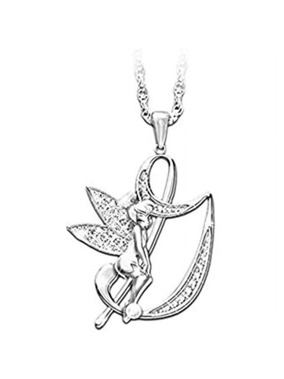14K White Gold Finish Round Cut White Diamond 925 Sterling Silver Diamond Cute Elf Angele With G Initial Letter Pendant Necklace for Women