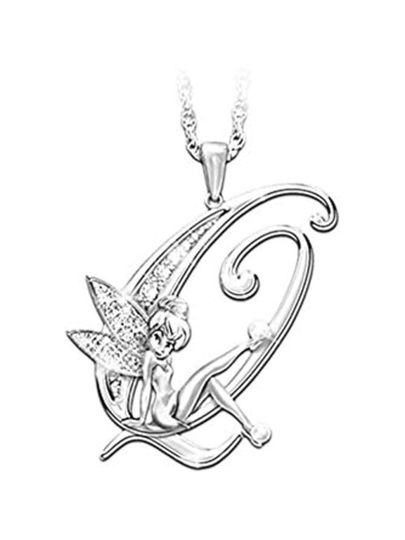 14K White Gold Finish Round Cut White Diamond 925 Sterling Silver Diamond Cute Elf Angele With Q Initial Letter Pendant Necklace for Women