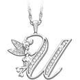 thumbnail image 1 of 14K White Gold Finish Round Cut White Diamond 925 Sterling Silver Diamond Cute Elf Angele With U Initial Letter Pendant Necklace for Women, 1 of 1