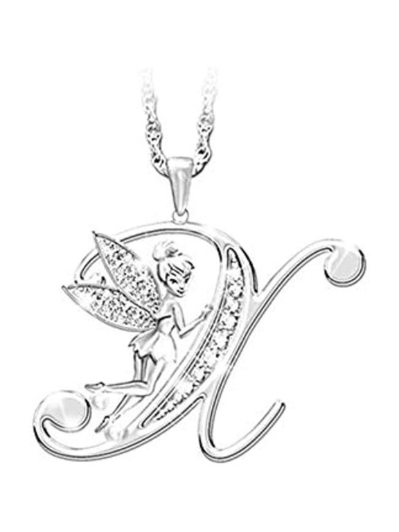 14K White Gold Finish Round Cut White Diamond 925 Sterling Silver Diamond Cute Elf Angele With X Initial Letter Pendant Necklace for Women