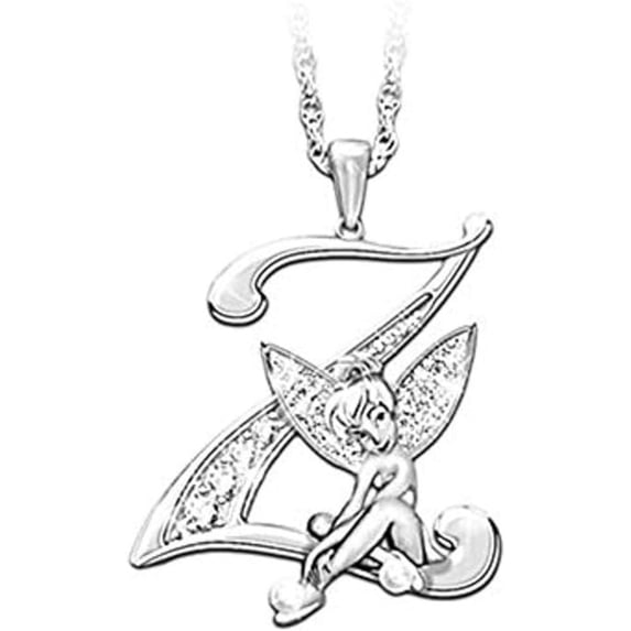 14K White Gold Finish Round Cut White Diamond 925 Sterling Silver Diamond Cute Elf Angele With Z Initial Letter Pendant Necklace for Women