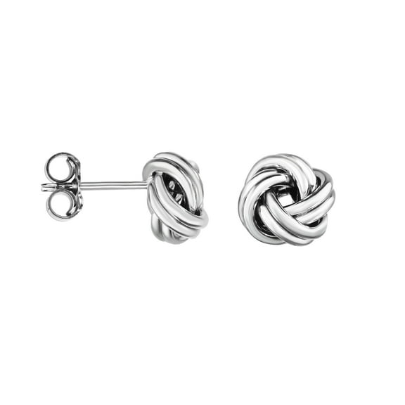 14K White Gold Finish Shiny Fancy Post Love Knot Earrings with Push Back
