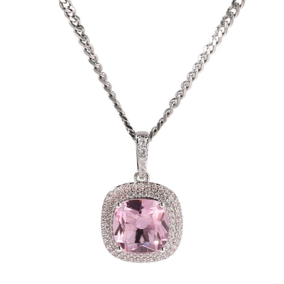 14K White Gold Finish Simulated Diamond Iced Out, Pink Minimalist Solitaire Necklace, Charm Pendant, Gift For her, Christmas Gift, Birthday