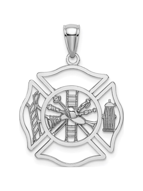 14K White Gold Fireman Shield Charm