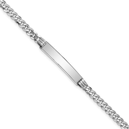 14K White Gold Flat Curb Link ID Bracelet