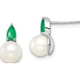 thumbnail image 1 of 14K White Gold Fwc Pearl And Emerald Post Earrings (12.35 X 7) Made In India em8094-em-w, 1 of 5