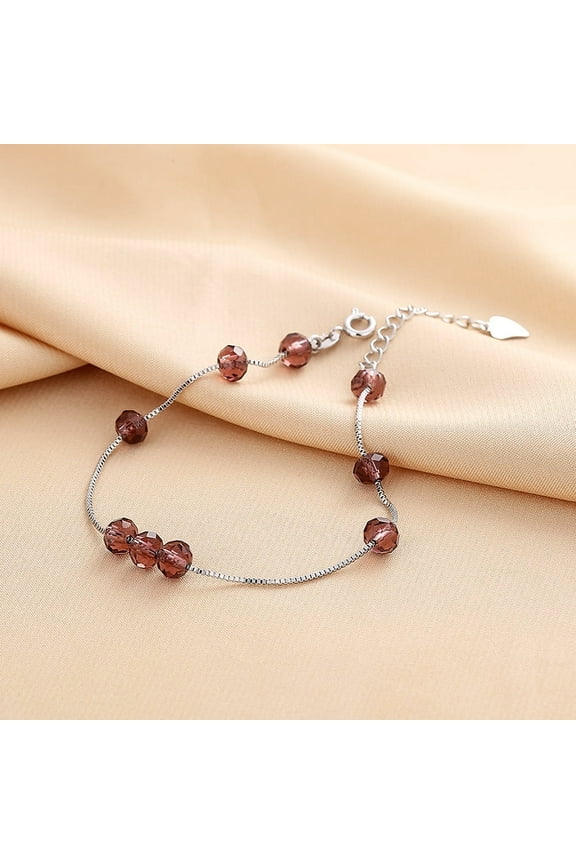 Garnet Gemstone Bracelet in  14K White Gold Plated