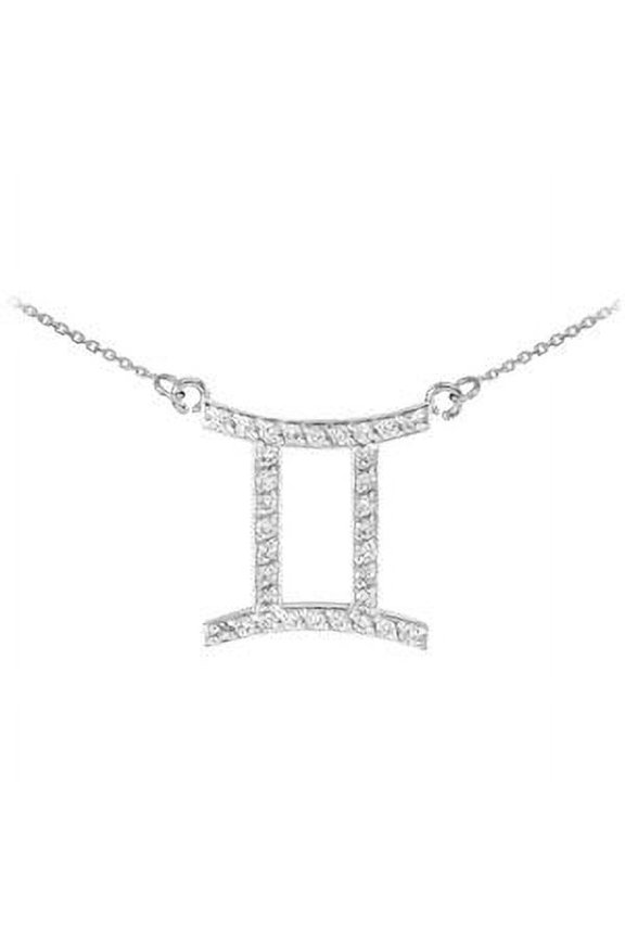 14K White Gold Gemini Zodiac Sign Diamond Necklace :  22"