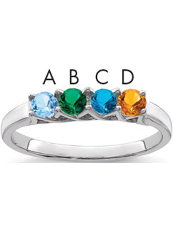 14K White Gold Genuine 4 Stone Mother's Ring