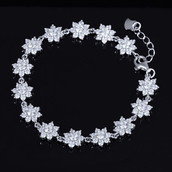 14K White Gold Plated Genuine Crystal Flower Bracelet