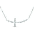 thumbnail image 1 of 14K White Gold Genuine Diamond Womens Curved Sideways Cross 18" Necklace 1/10 CT, 1 of 1