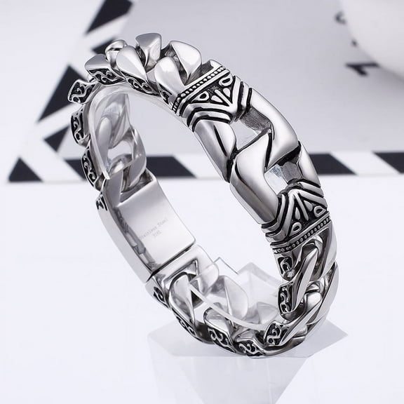 14K White Gold Handcuff Bracelet Homme Bracelets For Men 18mm Heavy Chunky Linking Chain Jewelry Accessory