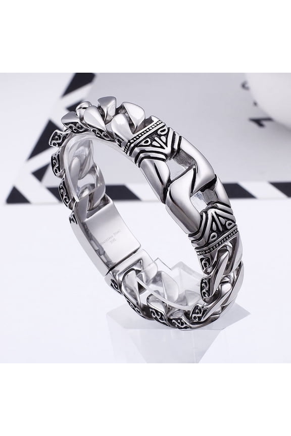 14K White Gold Handcuff Bracelet Homme Bracelets For Men 18mm Heavy Chunky Linking Chain Jewelry Accessory