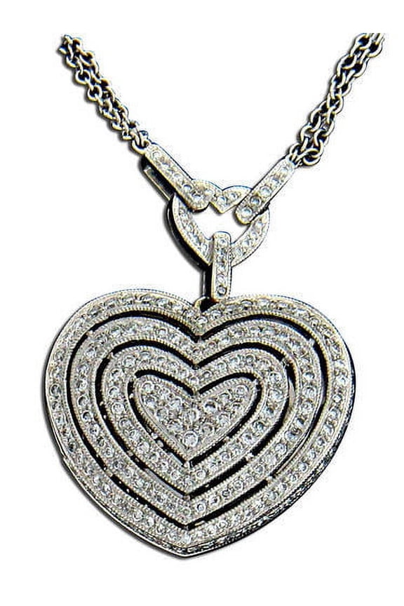 14K White Gold Heart Shape Diamond Locket - 1.1 Inch X 1.1 Inch White Gold