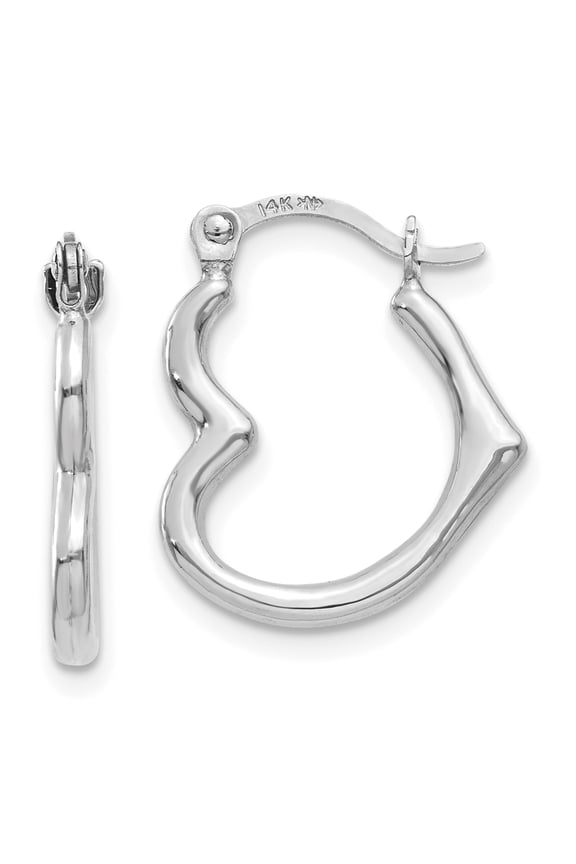 14K White Gold Heart Shaped Hollow Hoop Earrings