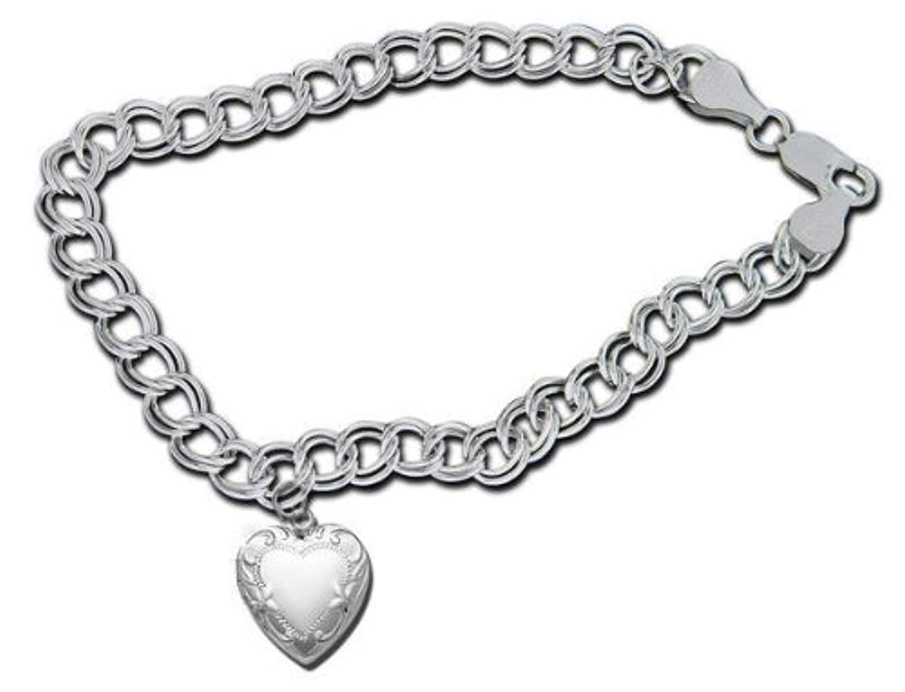 14K White Gold Heart Shaped Locket Bracelet 8 inch Solid 14K White Gold