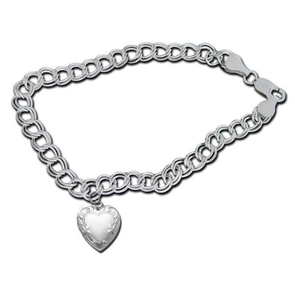 14K White Gold Heart-Shaped Locket Bracelet - 8 inch Solid 14K White Gold