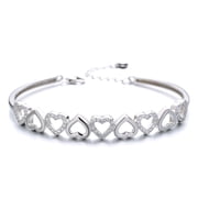 Amy and Annette 14K White Gold Hearts Bangle Adjustable Bracelet with simulated Diamonds in 14K White Gold Plated
