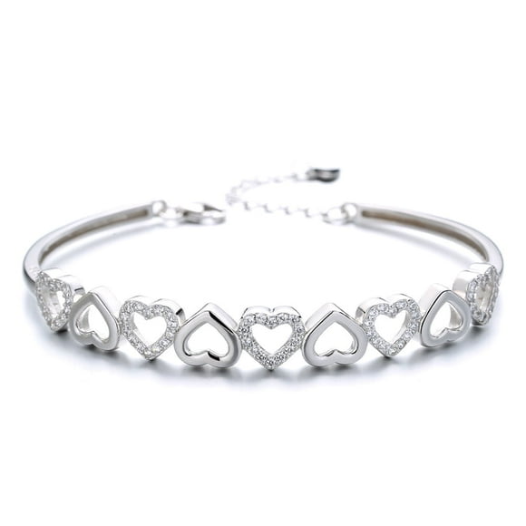 Amy and Annette 14K White Gold Hearts Bangle Adjustable Bracelet with crystals from Swarovski in 14K White Gold Plated