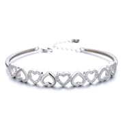 Amy and Annette 14K White Gold Hearts Bangle Adjustable Bracelet with simulated Diamonds in 14K White Gold Plated