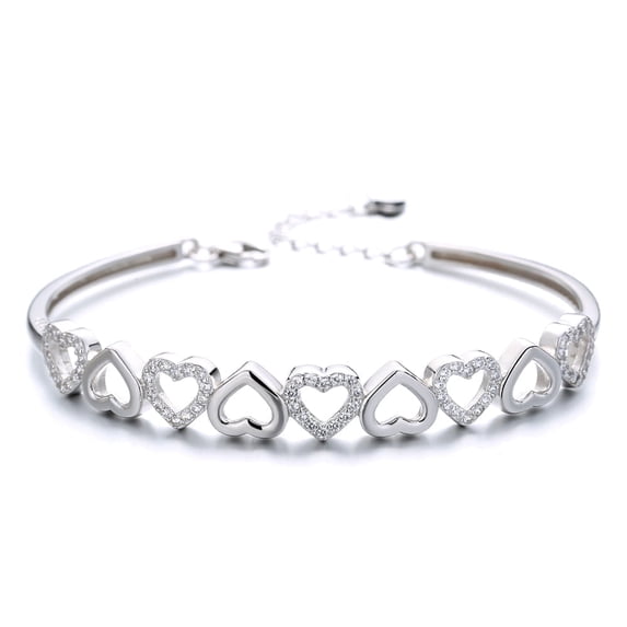 Amy and Annette 14K White Gold Hearts Bangle Adjustable Bracelet with simulated Diamonds in 14K White Gold Plated - Walmart.com